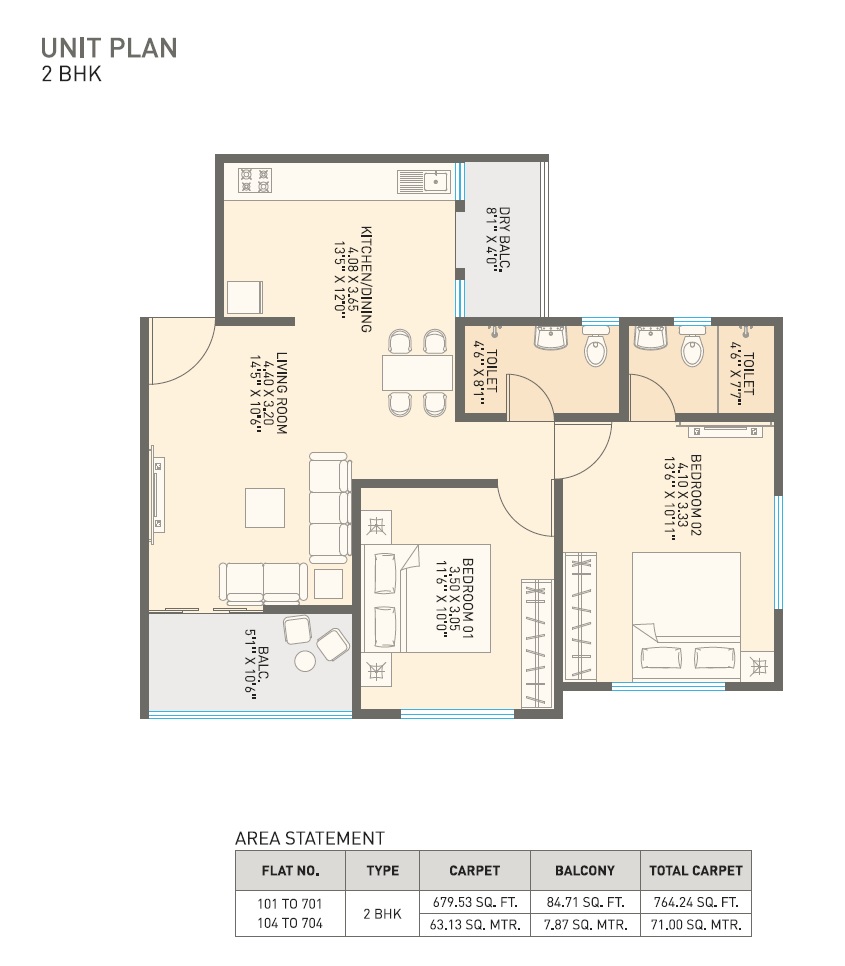 2 BHK 764 Sq. Ft. Apartment in Osian Realty Estrella 45