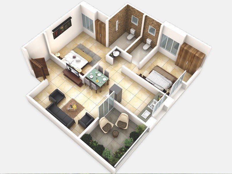 Floor plan of 2 BHK 697 Sq. Ft. Apartment in Kushal Sagar Vatika, Pune