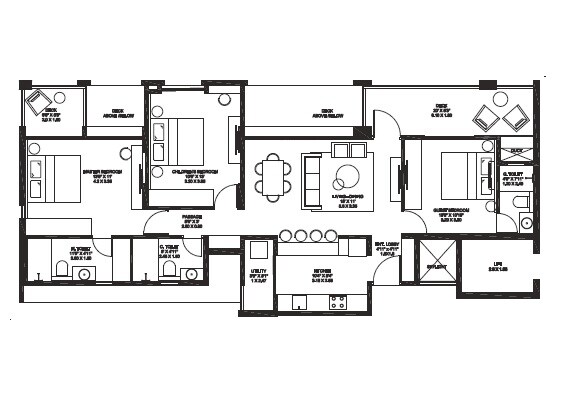 Floor plan of 3 BHK 920 Sq. Ft. Apartment in Oxford Florida Water Color 2, Pune