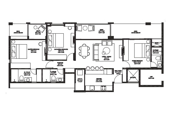 Floor plan of 3 BHK 925 Sq. Ft. Apartment in Oxford Florida Water Color 2, Pune