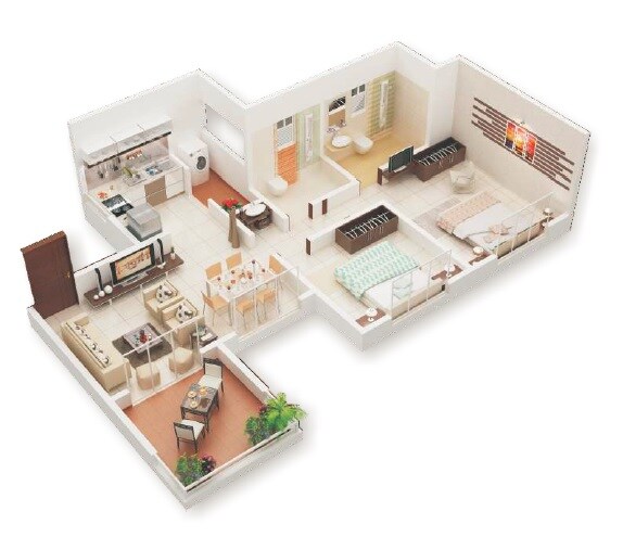 Floor plan of 2 BHK 972 Sq. Ft. Apartment in Oxford Olympia, Pune