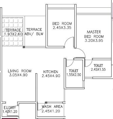 Floor plan of 2 BHK 692 Sq. Ft. Apartment in Oxford Paradise, Pune