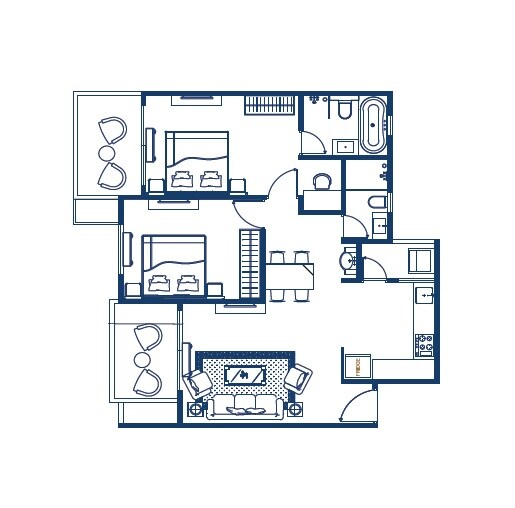 Floor plan of 2 BHK 904 Sq. Ft. Apartment in Oxy Beaumonde, Pune