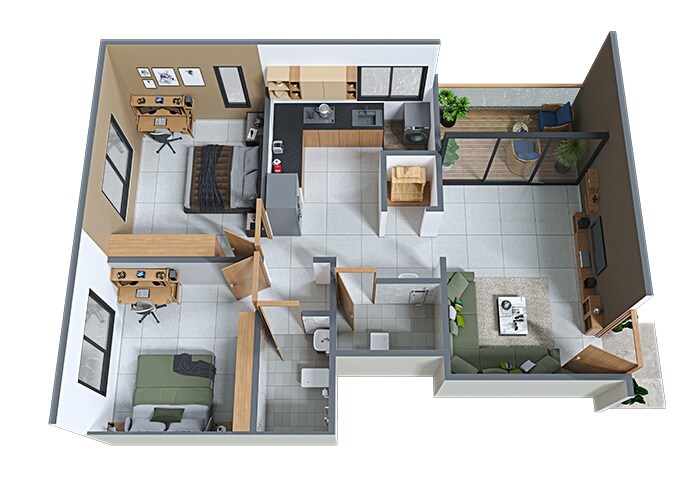 Floor plan of 2 BHK Apartment - 515 sq. ft. in P4 Vision Prisha, Pune