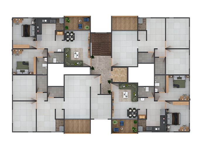 Floor plan of 3 BHK Apartment - 735 sq. ft. in P4 Vision Prisha, Pune
