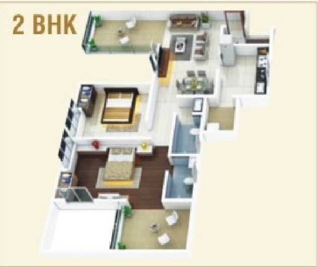 Floor plan of 2 BHK 564 Sq. Ft. Apartment in Padmanabh Golden Valley, Pune