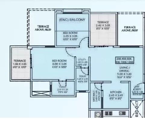 Floor plan of 2 BHK 557 Sq. Ft. Apartment in Padmavati Lakeshore, Pune