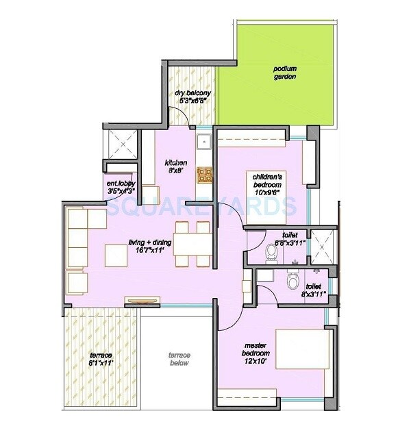 Floor plan of 2 BHK 1506 Sq. Ft. Apartment in Palm Atlantis, Pune