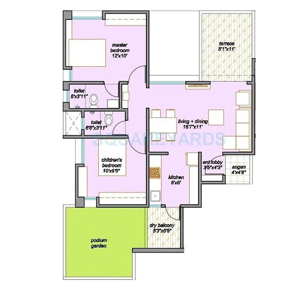 Floor plan of 2 BHK 775 Sq. Ft. Apartment in Palm Atlantis, Pune
