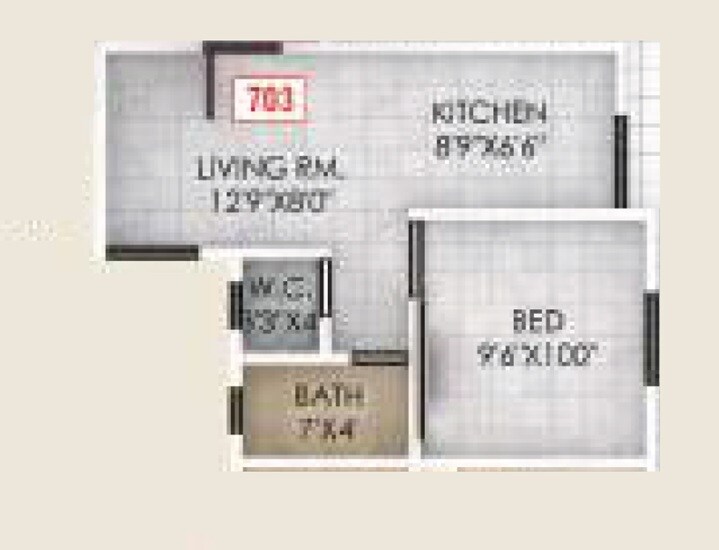 Floor plan of 1 BHK 410 Sq. Ft. Apartment in Panchratna Hills, Pune