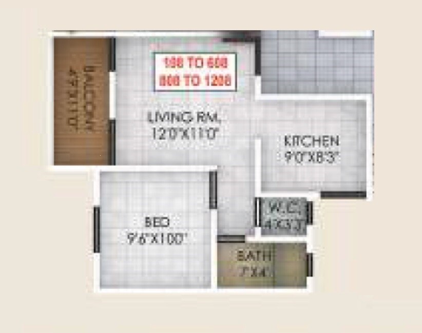 Floor plan of 1 BHK 423 Sq. Ft. Apartment in Panchratna Hills, Pune