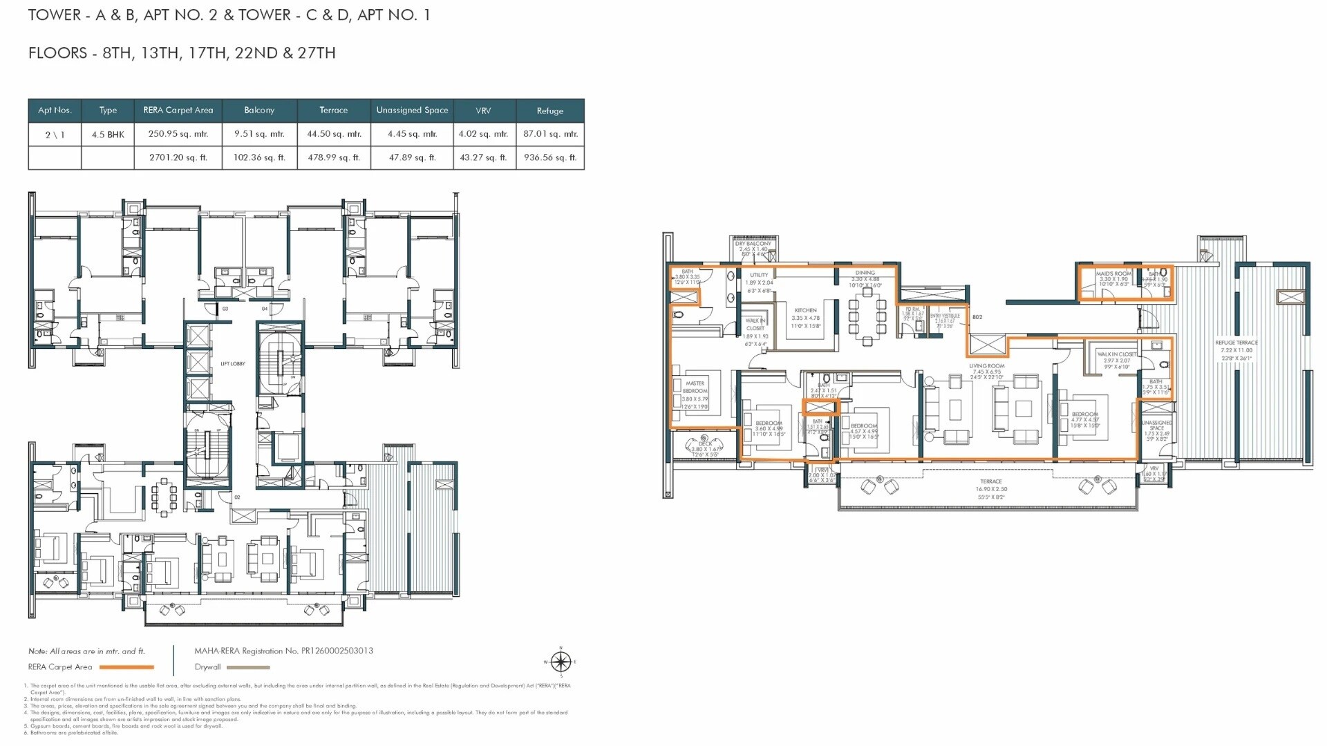 Floor plan of 4 BHK 2701 Sq. Ft. Apartment in Panchshil 57 Avenue, Pune