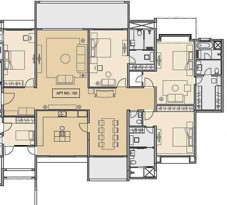 Floor plan of 4 BHK 3600 Sq. Ft. Apartment in Panchshil Eon Waterfront I, Pune