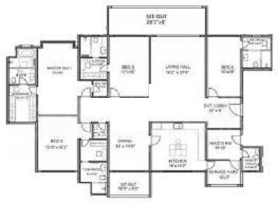 Floor plan of 4 BHK 4197 Sq. Ft. Apartment in Panchshil Eon Waterfront I, Pune
