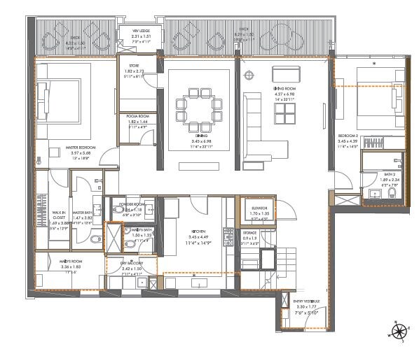 Floor plan of 5 BHK 4603 Sq. Ft. Penthouse in Panchshil Towers, Pune