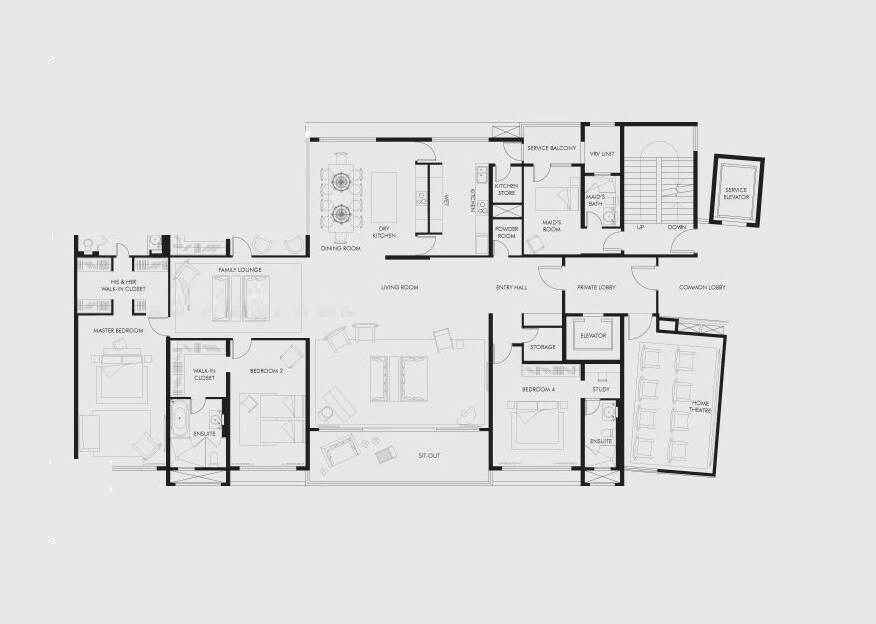 Floor plan of 4 BHK 4400 Sq. Ft. Apartment in Panchshil YooPune, Pune