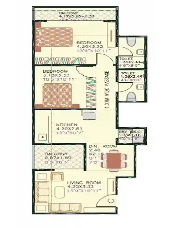 Floor plan of 2 BHK 855 Sq. Ft. Apartment in Panchtatva Vighnahar, Pune