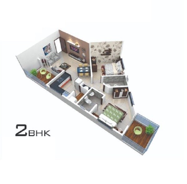Floor plan of 2 BHK 761 Sq. Ft. Apartment in Panchwadkar Vitthalsai, Pune