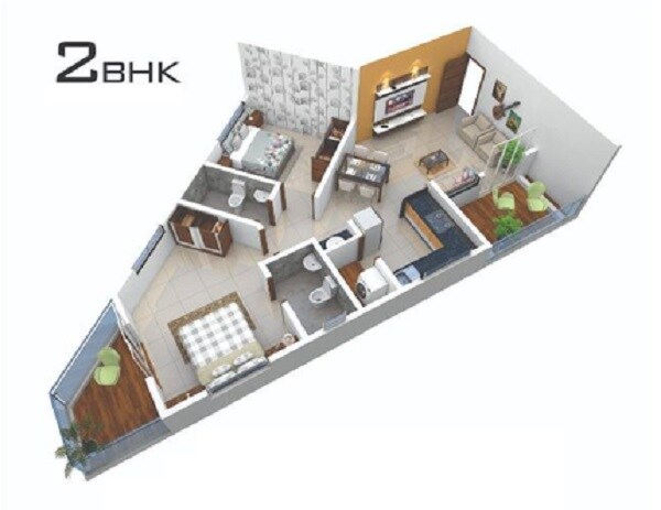 Floor plan of 2 BHK 805 Sq. Ft. Apartment in Panchwadkar Vitthalsai, Pune