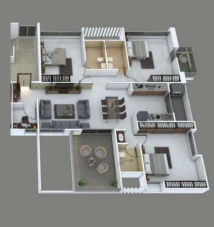 Floor plan of 3 BHK 1386 Sq. Ft. Apartment in Pandit Javdekar Anjali, Pune