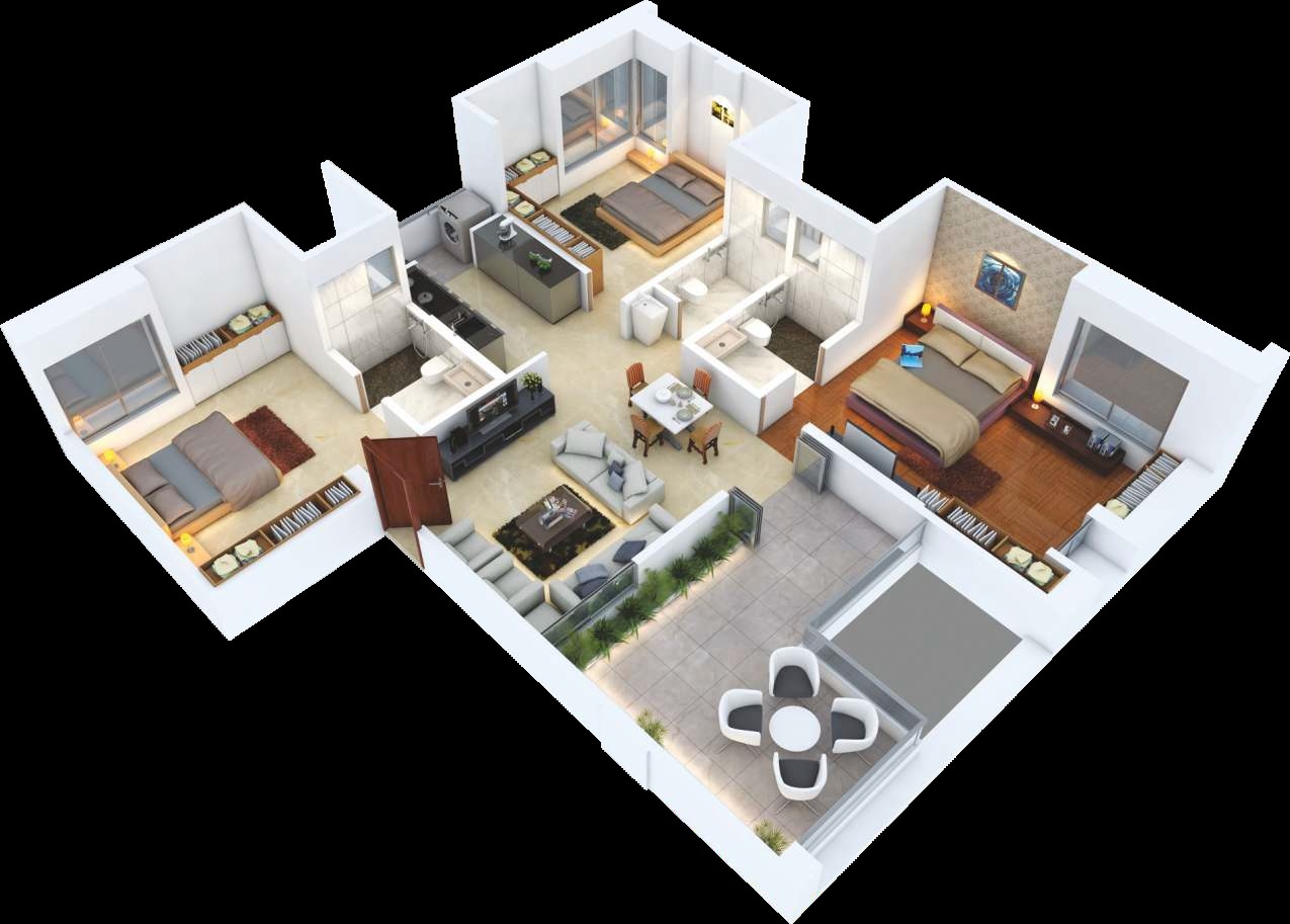 Floor plan of 3 BHK 1700 Sq. Ft. Apartment in Pandit Javdekar Cassia, Pune