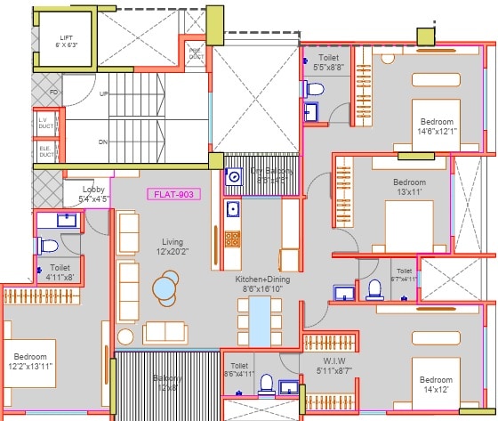 Floor plan of 4 BHK 1598 Sq. Ft. Apartment in Pandit Javdekar Mahavir Park, Pune