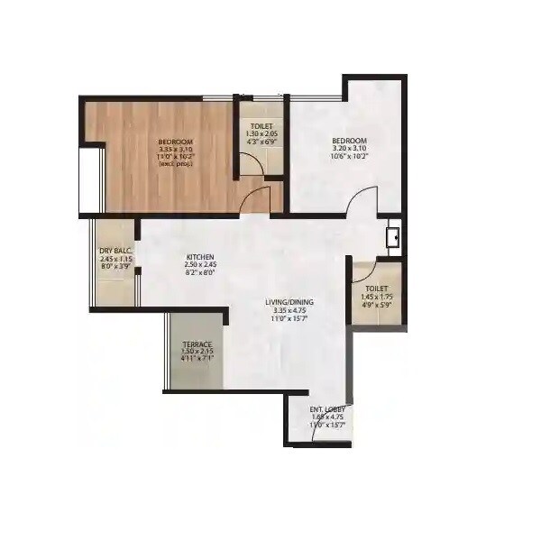 Floor plan of 2 BHK 631 Sq. Ft. Apartment in Pandit Javdekar Matoshri Sulbha, Pune
