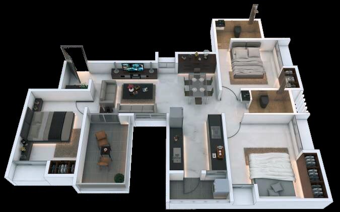 Floor plan of 2 BHK 635 Sq. Ft. Apartment in Pandit Javdekar Matoshri Sulbha, Pune