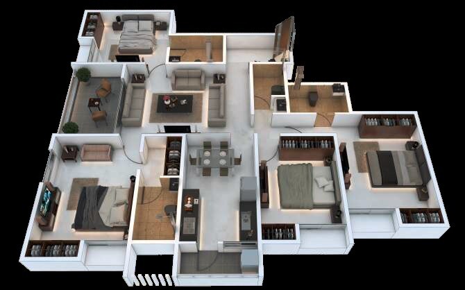 Floor plan of 4 BHK 1338 Sq. Ft. Apartment in Pandit Javdekar Matoshri Sulbha, Pune