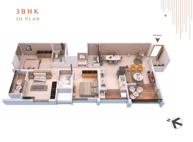 Floor plan of 3 BHK 1367 Sq. Ft. Apartment in Pandit Javdekar Nandvihar, Pune