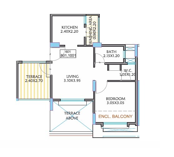Floor plan of 1 BHK Apartment - 321 sq. ft. in Pandit Javdekar Red Earth, Pune
