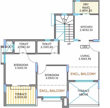 Floor plan of 2 BHK Apartment - 582 sq. ft. in Pandit Javdekar Red Earth, Pune