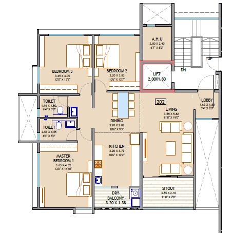 Floor plan of 3 BHK 2602 Sq. Ft. Apartment in Pandit Javdekar Suryoday, Pune