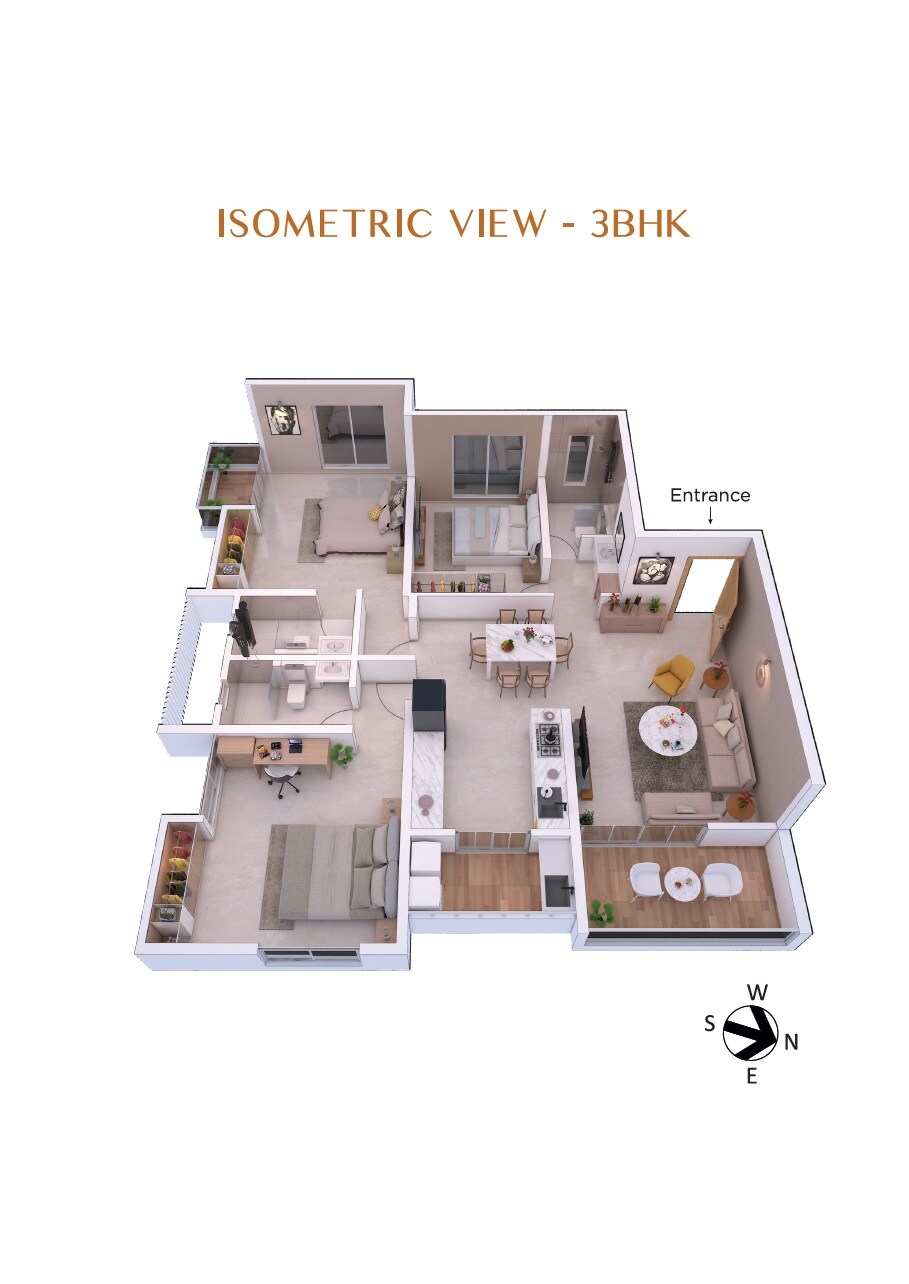 Floor plan of 3 BHK 1347 Sq. Ft. Apartment in Pandit Javdekar Vayjanath, Pune