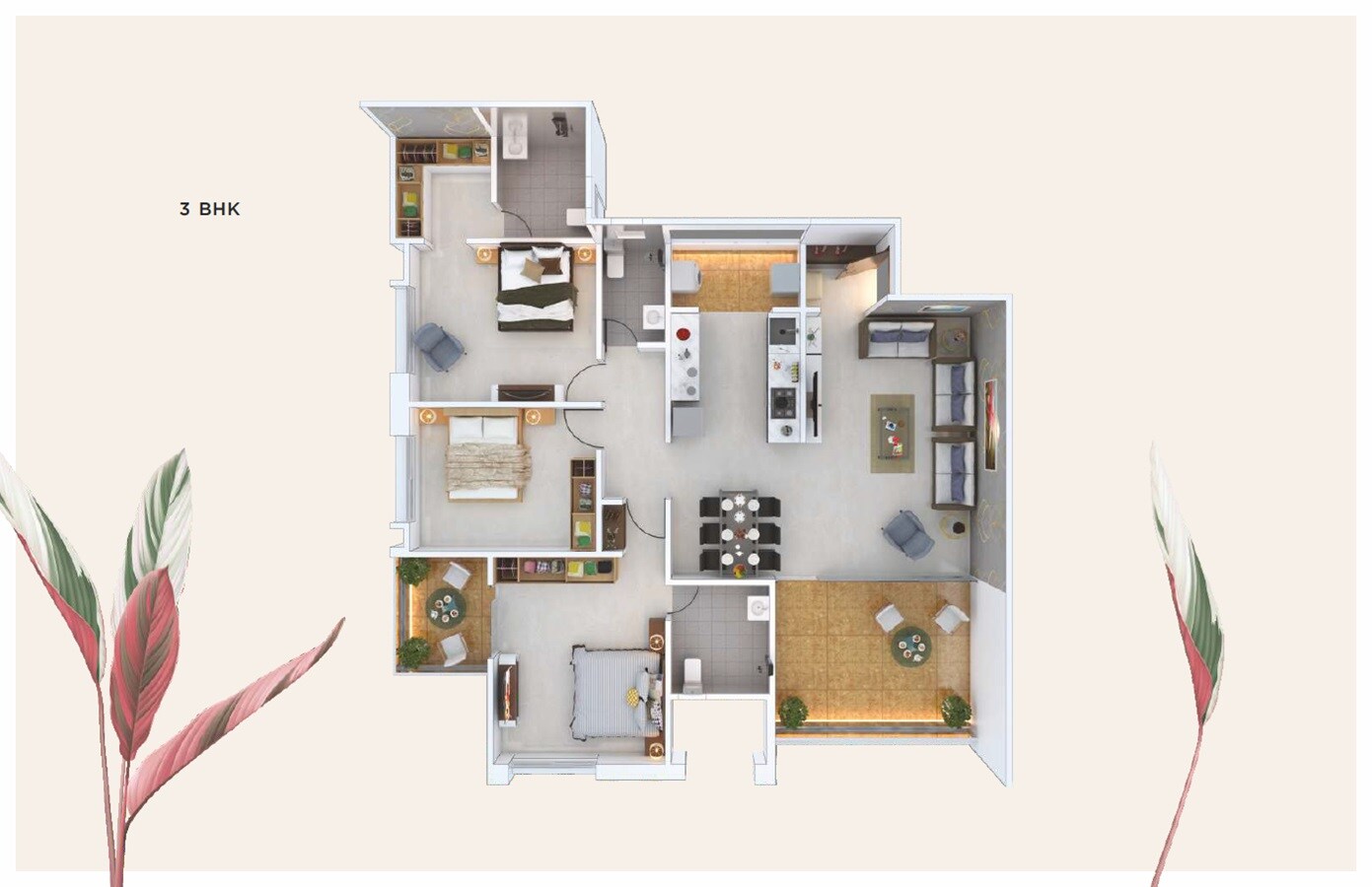Floor plan of 3 BHK 1082 Sq. Ft. Apartment in Pandit Vihang Apartment, Pune