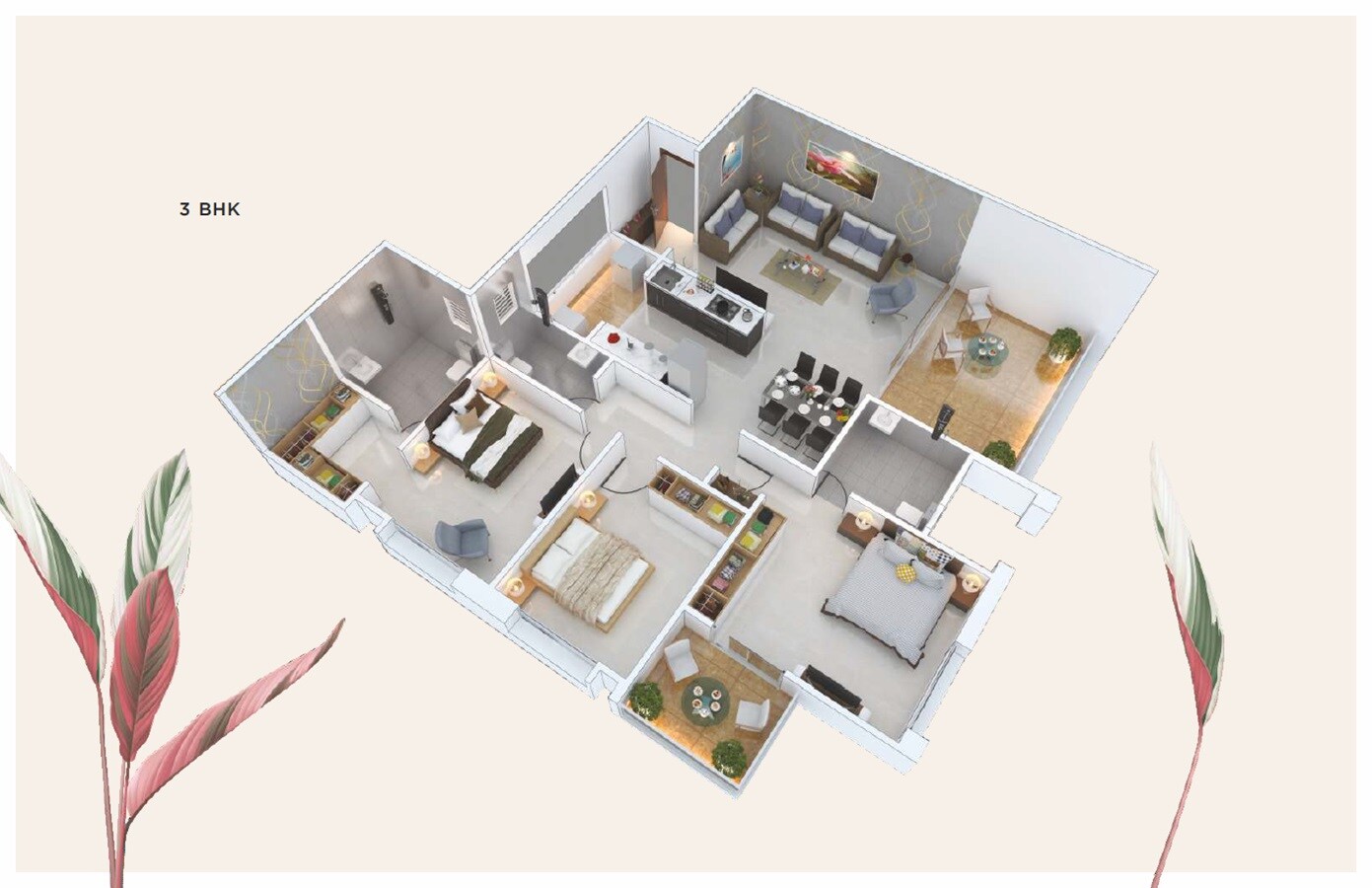 Floor plan of 3 BHK 1172 Sq. Ft. Apartment in Pandit Vihang Apartment, Pune