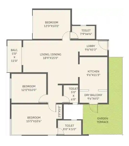 Floor plan of 2 BHK 1367 Sq. Ft. Apartment in Pankaj Mangal Kalash, Pune