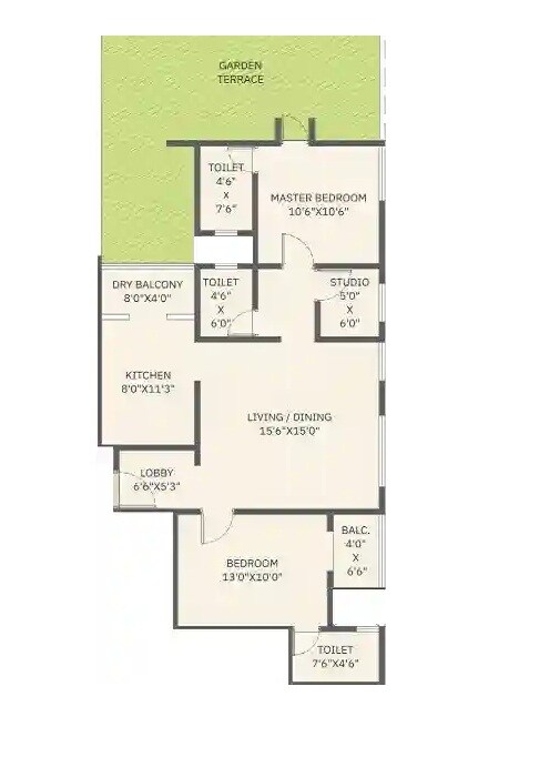 Floor plan of 2 BHK 853 Sq. Ft. Apartment in Pankaj Mangal Kalash, Pune