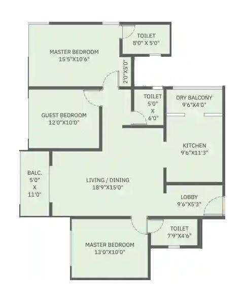 Floor plan of 3 BHK 1117 Sq. Ft. Apartment in Pankaj Mangal Kalash, Pune