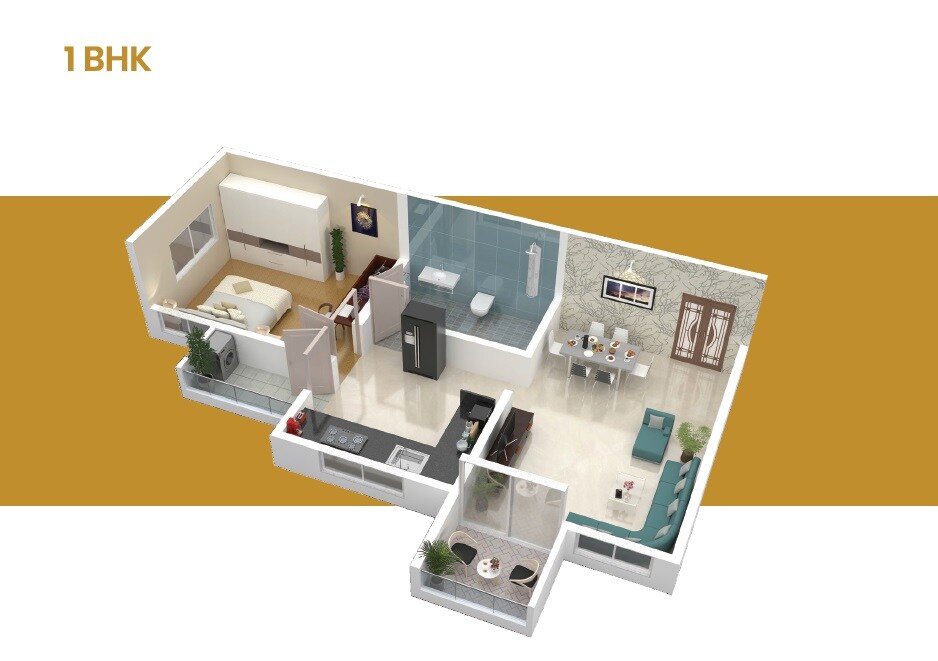 Floor plan of 1 BHK 491 Sq. Ft. Apartment in Panorama Dreams, Pune