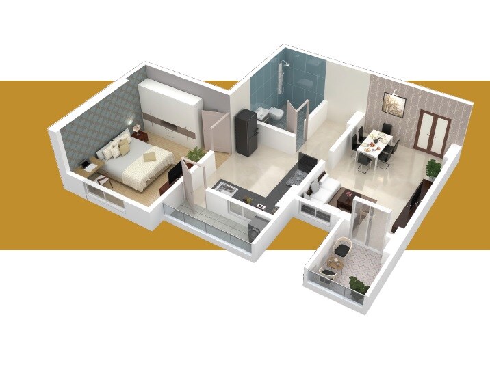 Floor plan of 1 BHK 578 Sq. Ft. Apartment in Panorama Dreams, Pune