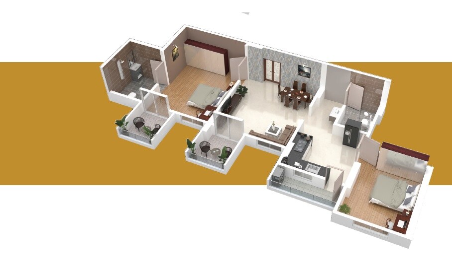Floor plan of 2 BHK 830 Sq. Ft. Apartment in Panorama Dreams, Pune