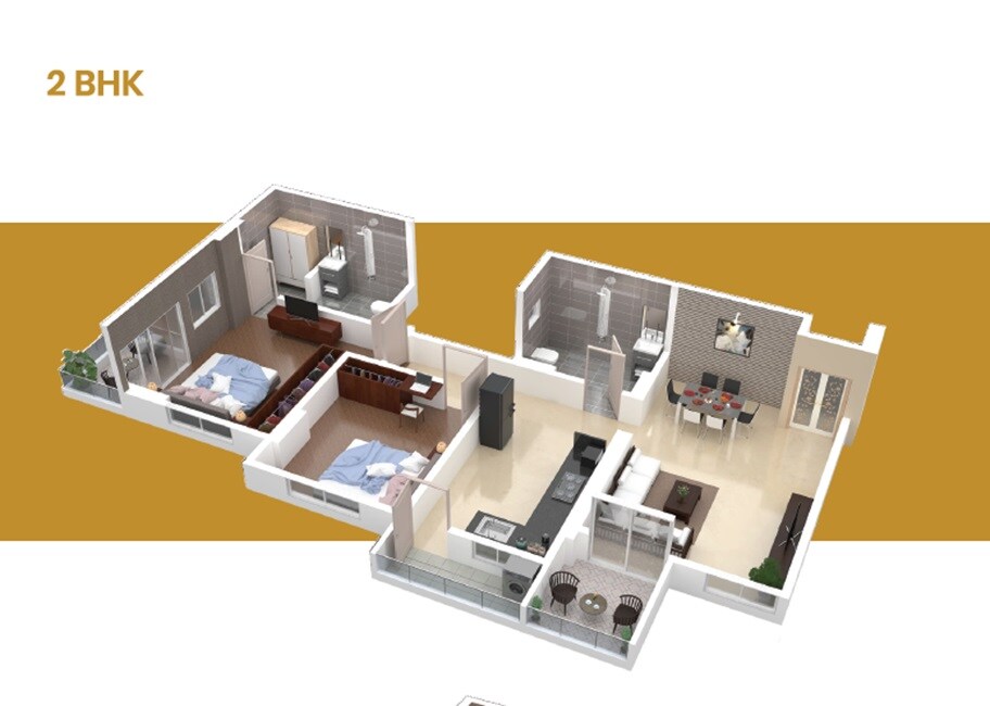 Floor plan of 2 BHK 872 Sq. Ft. Apartment in Panorama Dreams, Pune