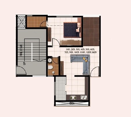 Floor plan of 1 BHK 497 Sq. Ft. Apartment in Pantheon Acorn Park Phase 1, Pune