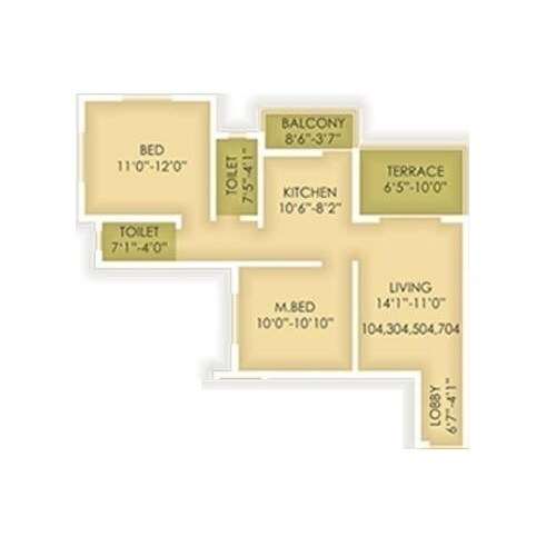 Floor plan of 2 BHK 539 Sq. Ft. Apartment in Paradise Homes Talegaon, Pune