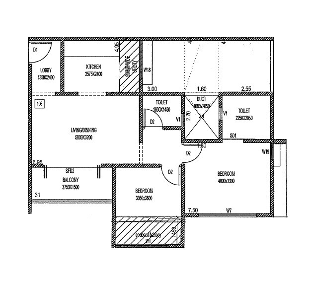 Floor plan of 2 BHK 768 Sq. Ft. Apartment in Paranjape Athashri Ananda, Pune