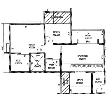 Floor plan of 2 BHK 797 Sq. Ft. Apartment in Paranjape Athashri Ananda, Pune