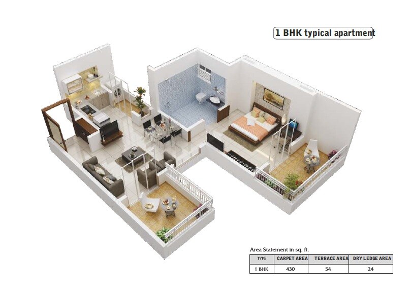 1 BHK 430 Sq. Ft. Apartment