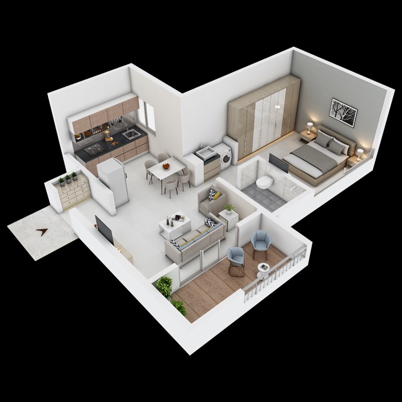 Floor plan of 1 BHK 423 Sq. Ft. Apartment in Paranjape Azure Aster G and H, Pune