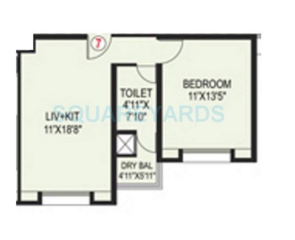 Floor plan of 1 BHK 390 Sq. Ft. Apartment in Paranjape Blue Ridge, Pune